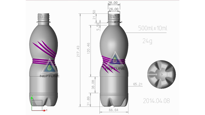 500ml water bottle design wchich also used to bottled carbon water. use 24gram preform
