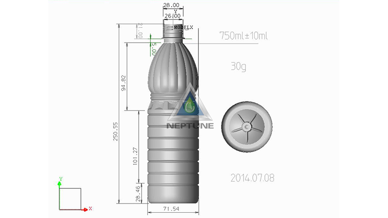 750ml water bottle design use 30gram preform
