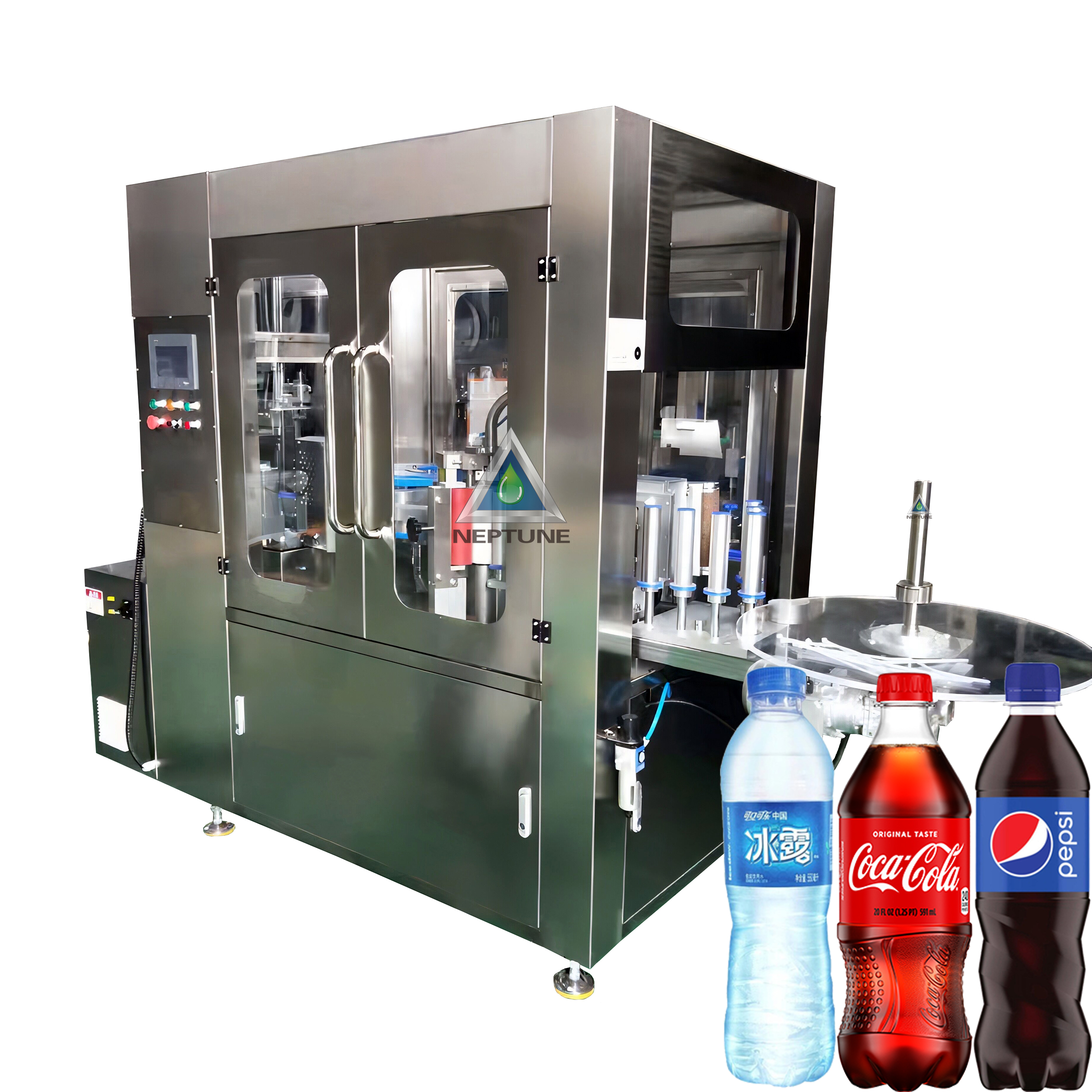 hot melt opp labeling machine for adadhesive label round bottle only widely use for caco coke and pepsi and a lot famous water bottle labeling